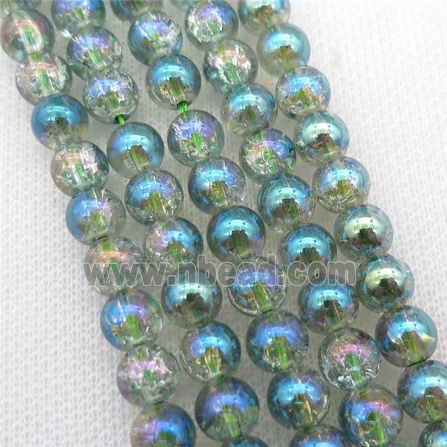 round Crackle Crystal Glass Beads, green AB-color plated
