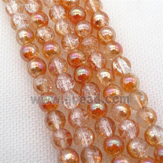 round Crackle Crystal Glass Beads, half orange plated