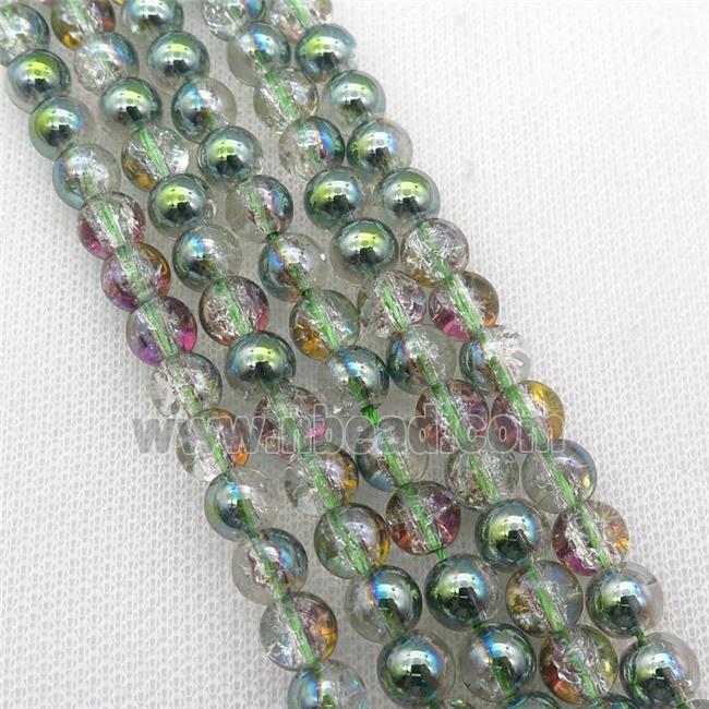 round Crackle Crystal Glass Beads, half green plated