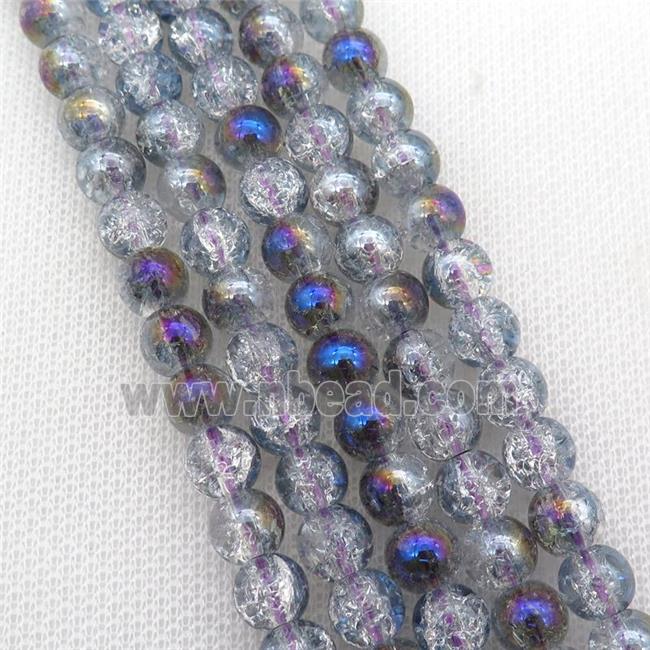 round Crackle Crystal Glass Beads, half purple plated