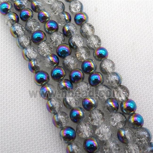 round Crackle Crystal Glass Beads, hlaf bluepurple plated