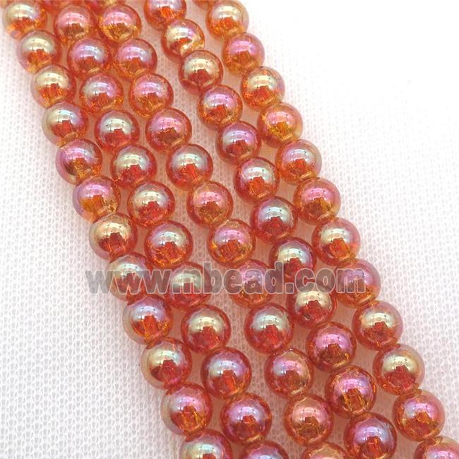 round Crackle Crystal Glass Beads, orange plated