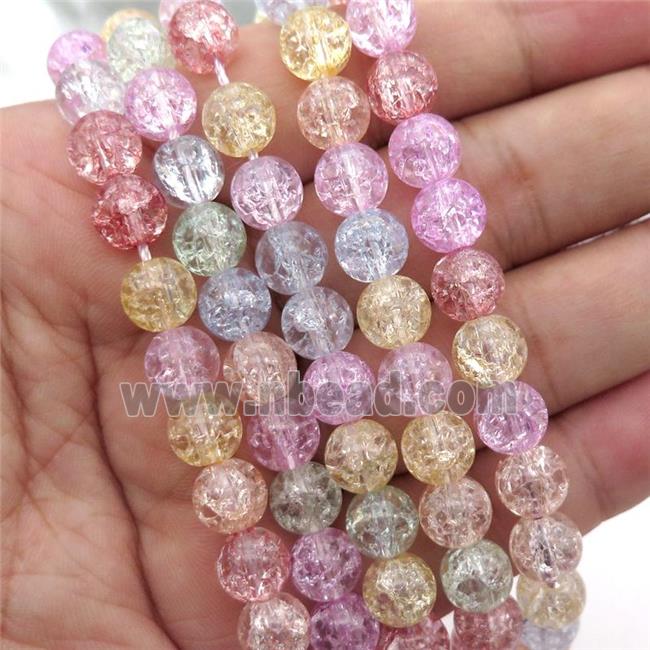 round Crackle Crystal Glass Beads, mixed color