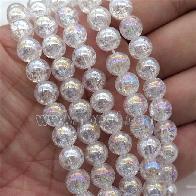 round Crackle Crystal Glass Beads, white AB-color