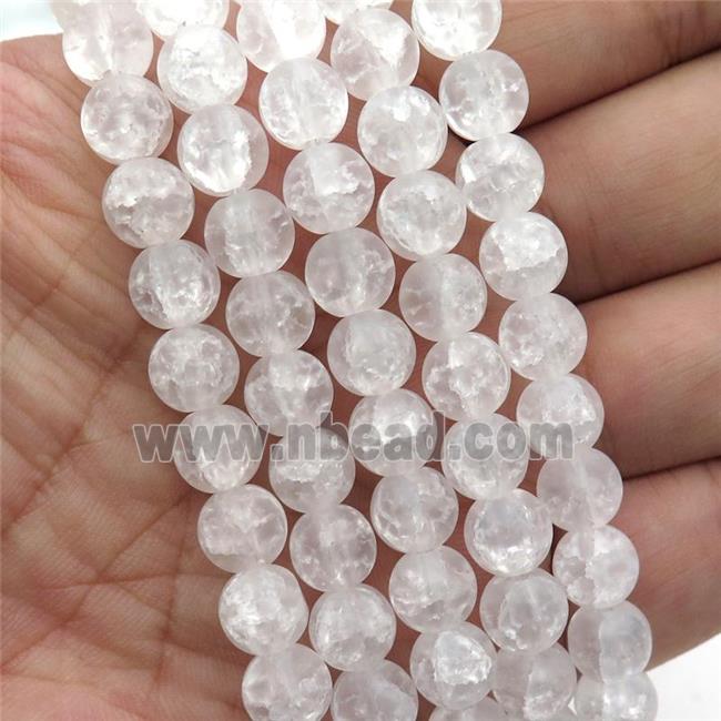round white Crackle Crystal Glass Beads, matte