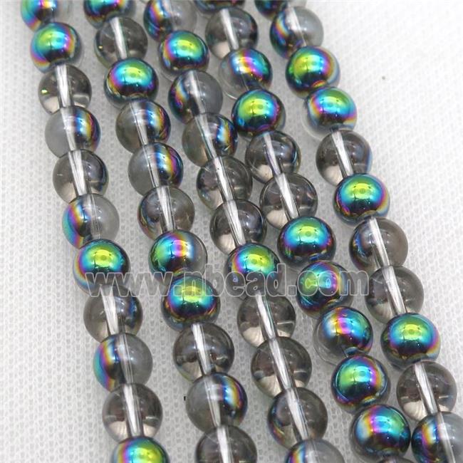 round Crystal Glass Beads, half rainbow plated
