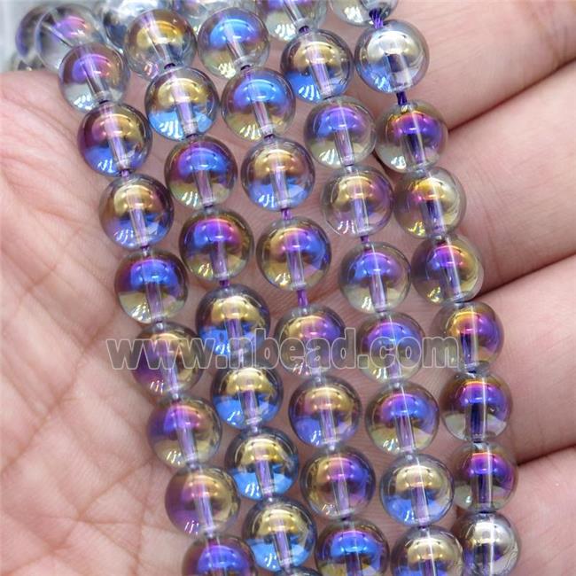 round Crystal Glass Beads, half purple plated