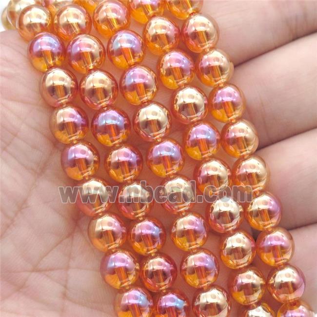 round Crystal Glass Beads, orange AB-color