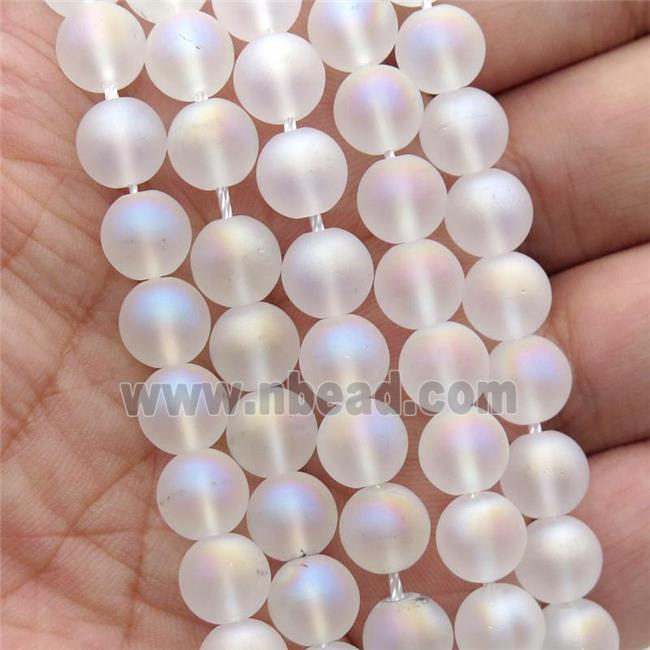 round Crystal Glass Beads, white AB-color, matte