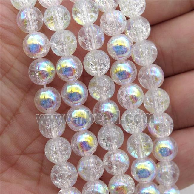 round Crystal Crackle Glass Beads, half AB-color