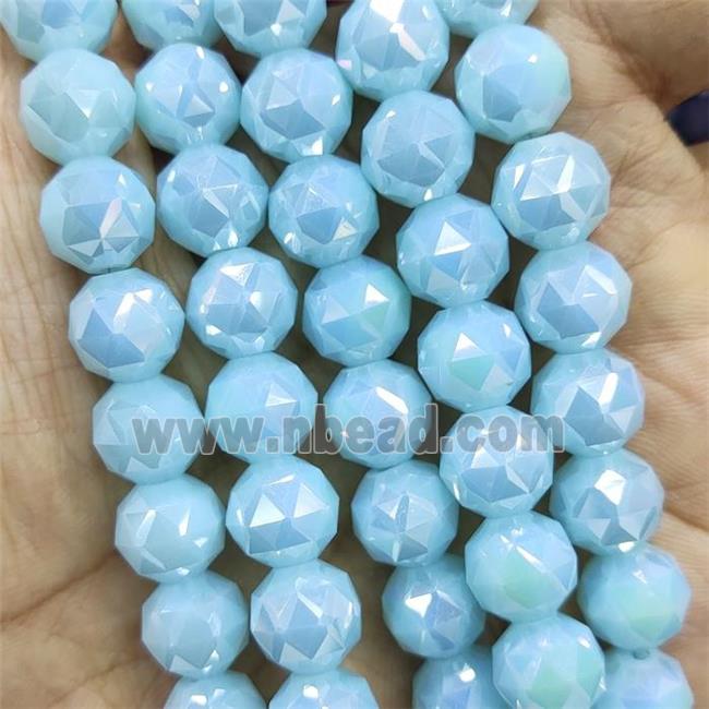 aqua Jadeite Glass Beads, faceted round