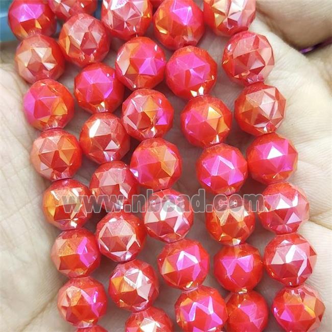 red Jadeite Glass Beads, faceted round