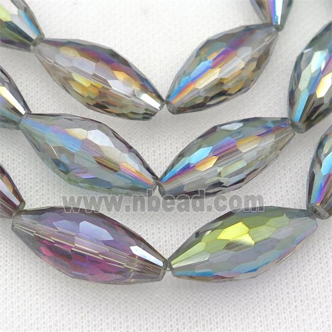 Crystal Glass Bead, faceted rice, multicolor