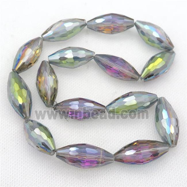 Crystal Glass Bead, faceted rice, multicolor