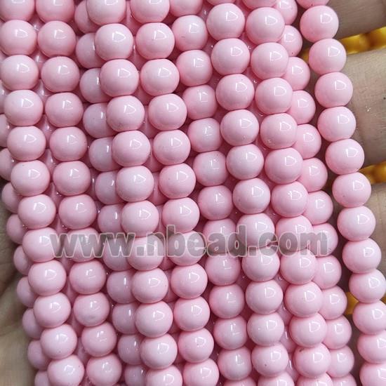 pink Lacquered Glass Beads, round