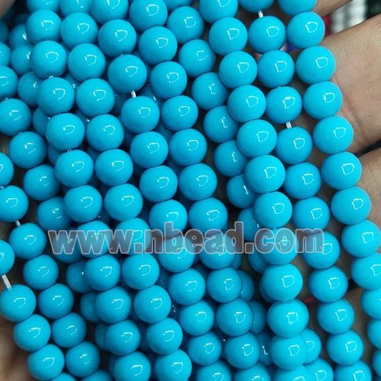 blue Lacquered Glass Beads, round