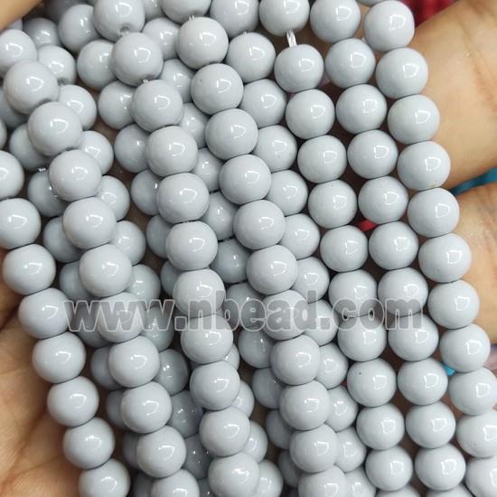 lt.gray Lacquered Glass Beads, round