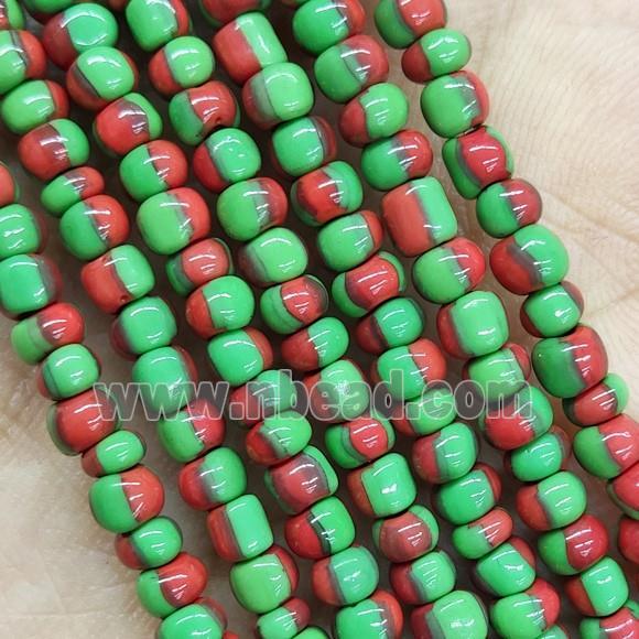 GreenRed Lampwork Rondelle Beads
