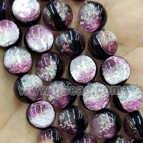 Pink Foil Glass Beads Round Smooth