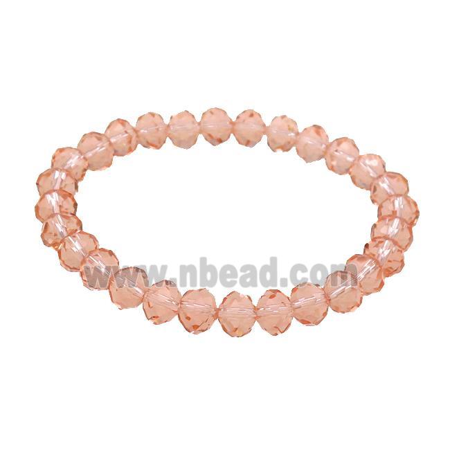 Peach Crystal Glass Bracelet Stretchy Faceted Rondelle