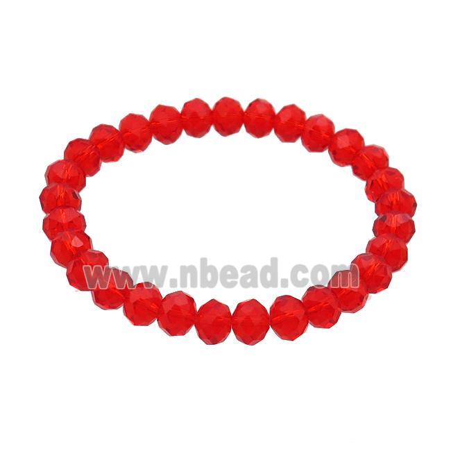 Red Crystal Glass Bracelet Stretchy Faceted Rondelle
