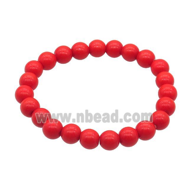 Red Lacquered Glass Bracelet Stretchy