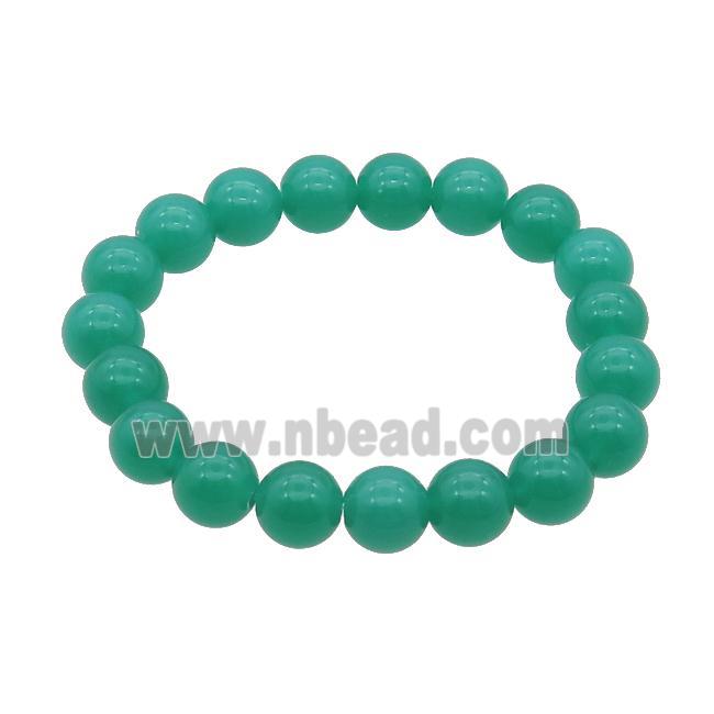 Green Jadeite Glass Bracelet Stretchy Smooth Round