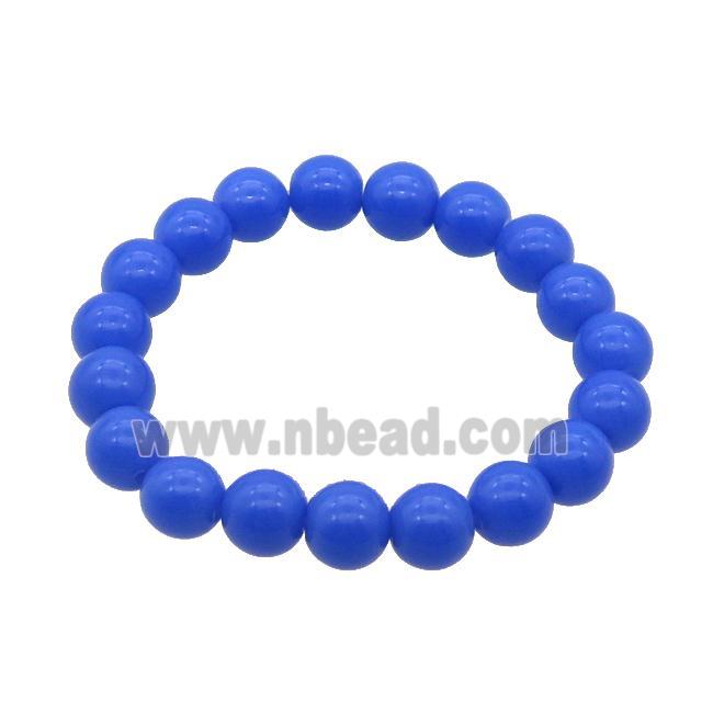 Blue Jadeite Glass Bracelet Stretchy Smooth Round