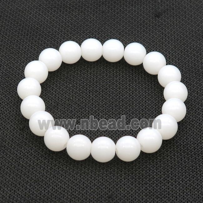 White Jadeite Glass Bracelet Stretchy Smooth Round