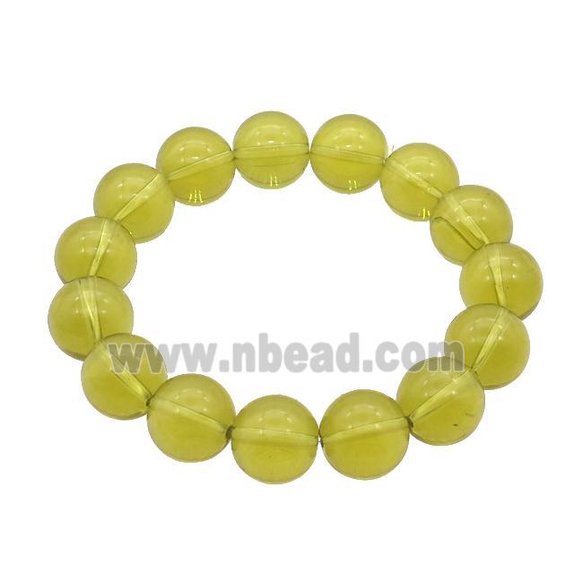 Olive Crystal Glass Bracelet Stretchy Smooth Round