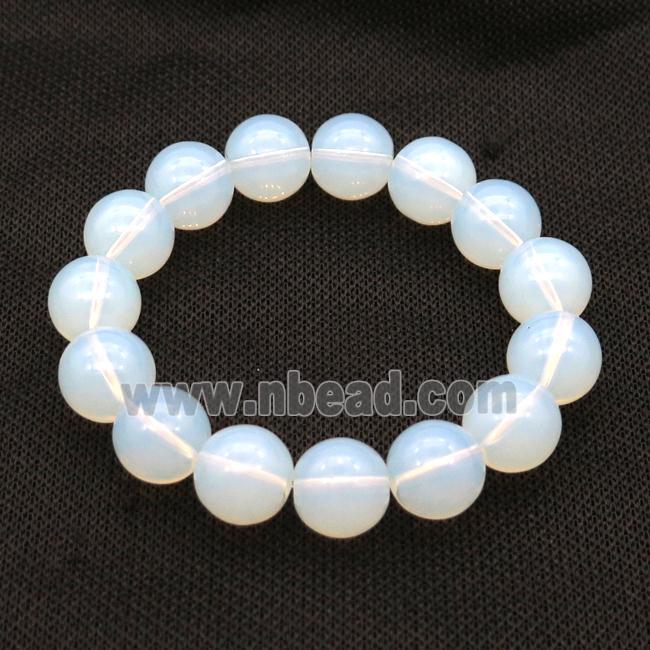White Opalite Glass Bracelet Stretchy Smooth Round