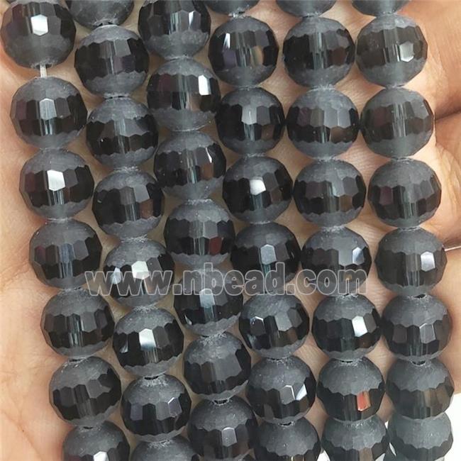 Round Black Crystal Glass Beads Matte Faceted
