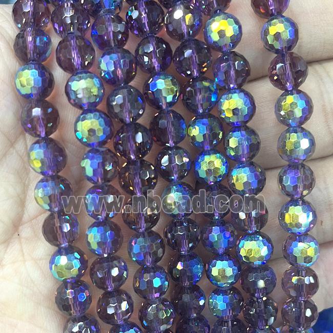 Crystal Glass Beads Faceted Round Purple AB-Color