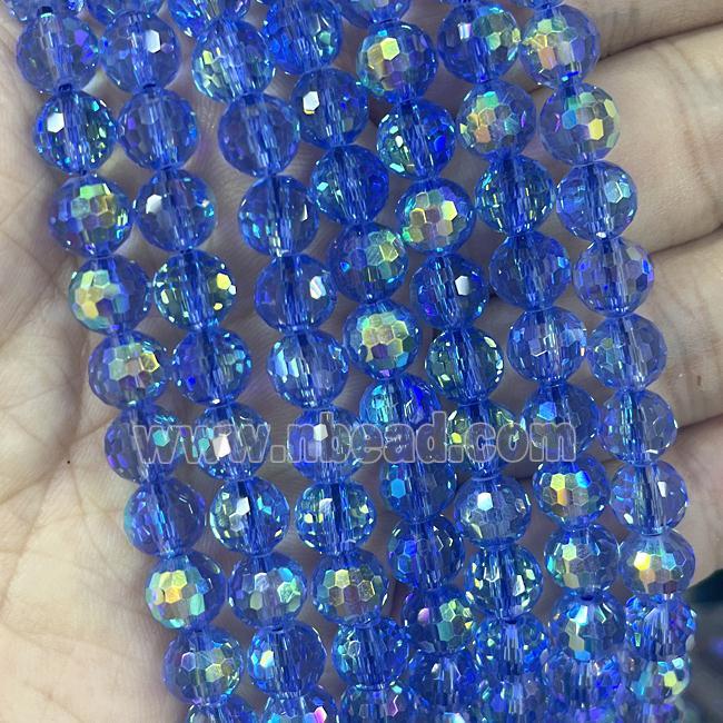 Crystal Glass Beads Faceted Round Blue AB-Color