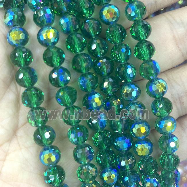 Crystal Glass Beads Faceted Round Green AB-Color