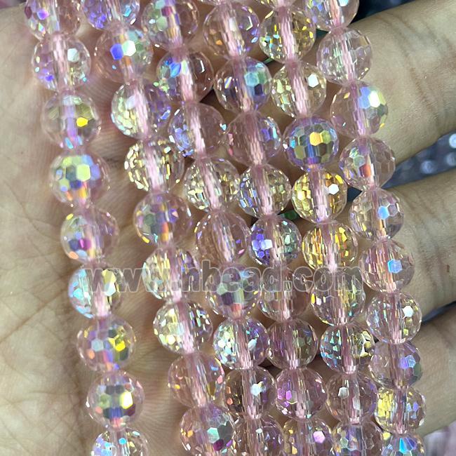 Crystal Glass Beads Faceted Round Pink AB-Color