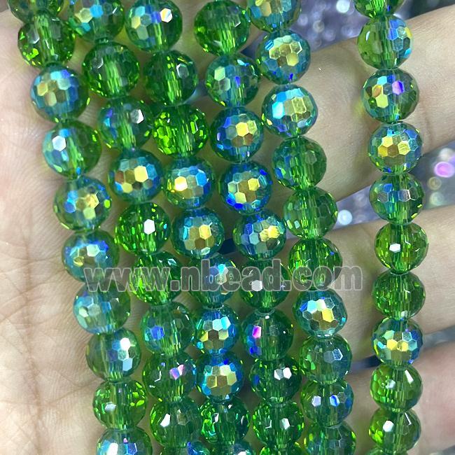 Crystal Glass Beads Faceted Round Green AB-Color