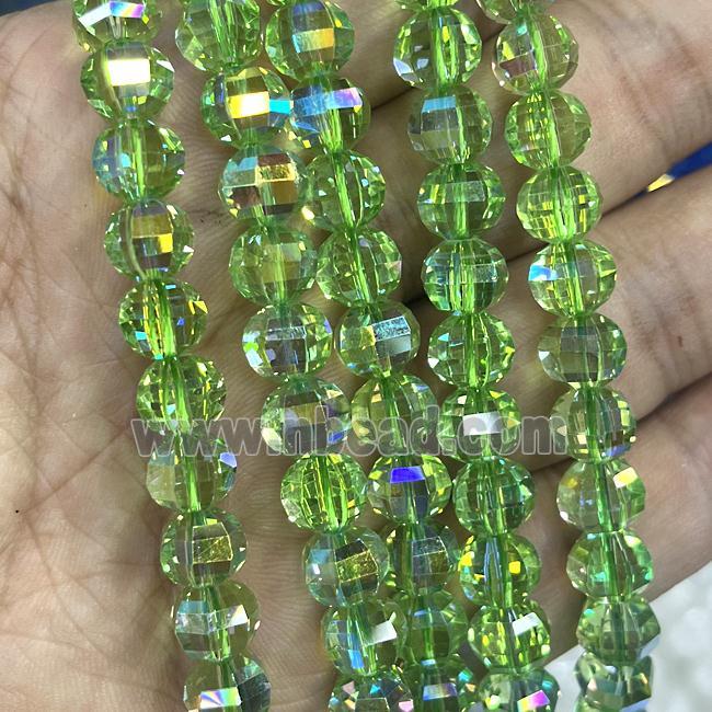 Crystal Glass Beads Cut Round Green AB-Color