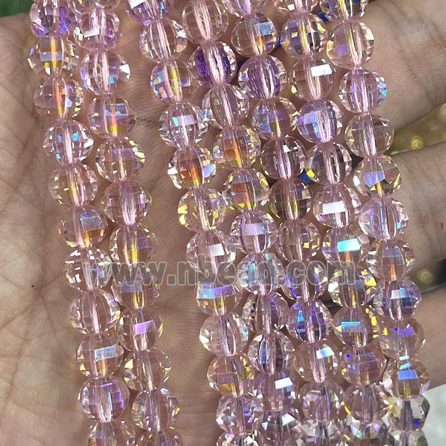 Crystal Glass Beads Cut Round Pink AB-Color