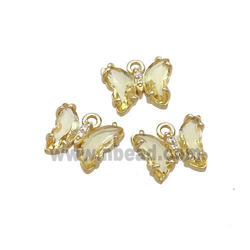 Copper Butterfly Pendant Pave Yellow Crystal Glass Gold Plated