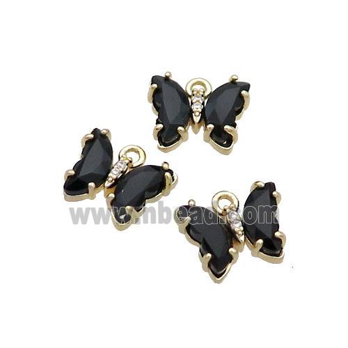 Copper Butterfly Pendant Pave Black Crystal Glass Gold Plated