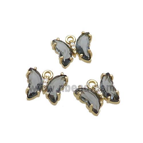 Copper Butterfly Pendant Pave Smoky Crystal Glass Gold Plated