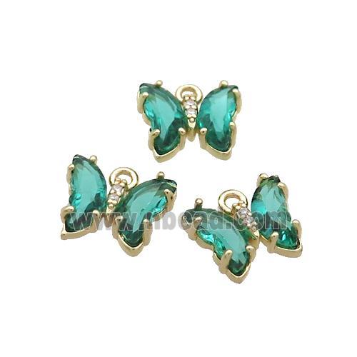 Copper Butterfly Pendant Pave Peacockgreen Crystal Glass Gold Plated