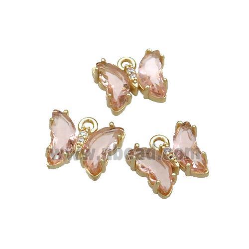 Copper Butterfly Pendant Pave Peach Crystal Glass Gold Plated