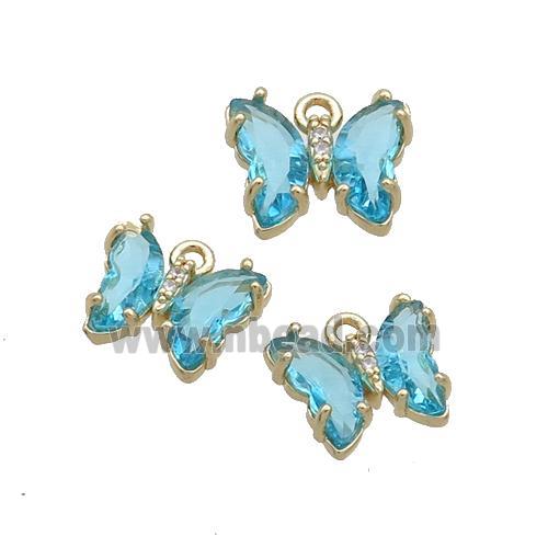 Copper Butterfly Pendant Pave Aqua Crystal Glass Gold Plated