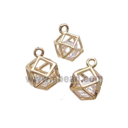 Copper Cuboid Pendant With Crystal Glass Gold Plated