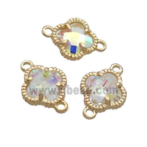 Copper Clover Connector Pave Crystal Glass Gold Plated
