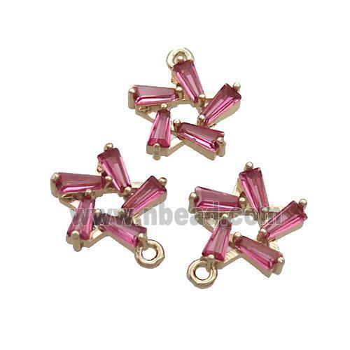 Copper Flower Connector Pave Pink Crystal Glass Gold Plated