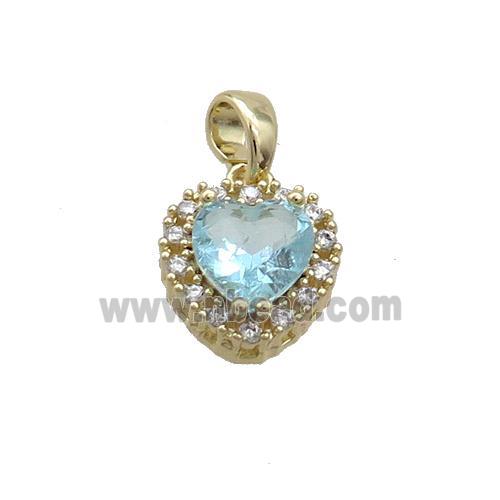 Copper Heart Pendant Pave Aqua Crystal Glass Gold Plated