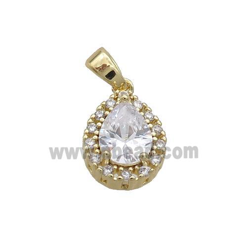 Copper Teardrop Pendant Pave Crystal Glass Gold Plated